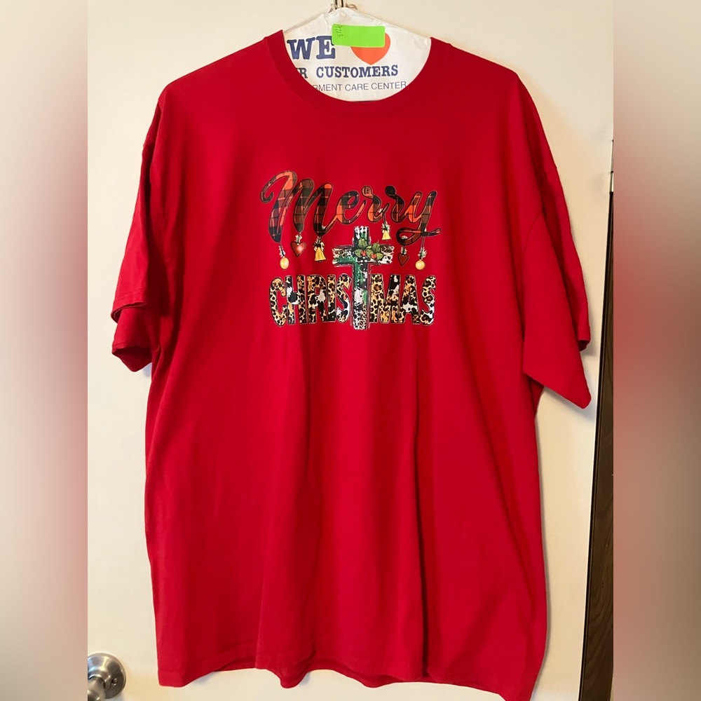 Red Merry Christmas T-Shirt with Cross